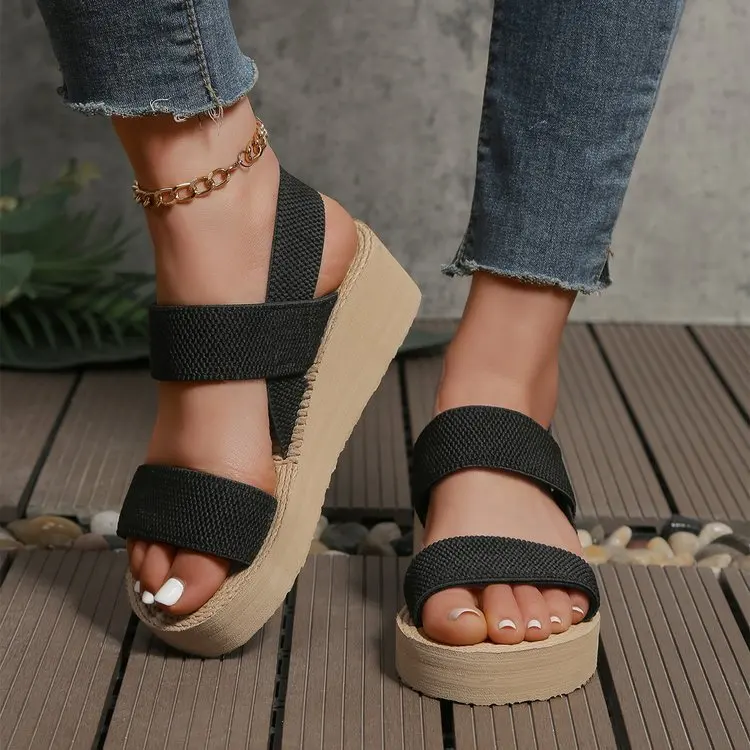 New for 2024 Women Double Strap Ankle Strap Platform Wedge Sandals