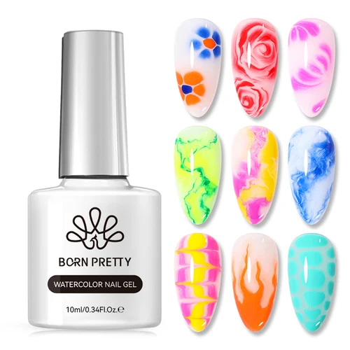 BORN PRETTY-Gel de acuarela transparente para uñas, 10ml, esmalte de uñas en Gel UV LED para efecto extendido, piedra Natural de mármol, uñas florales