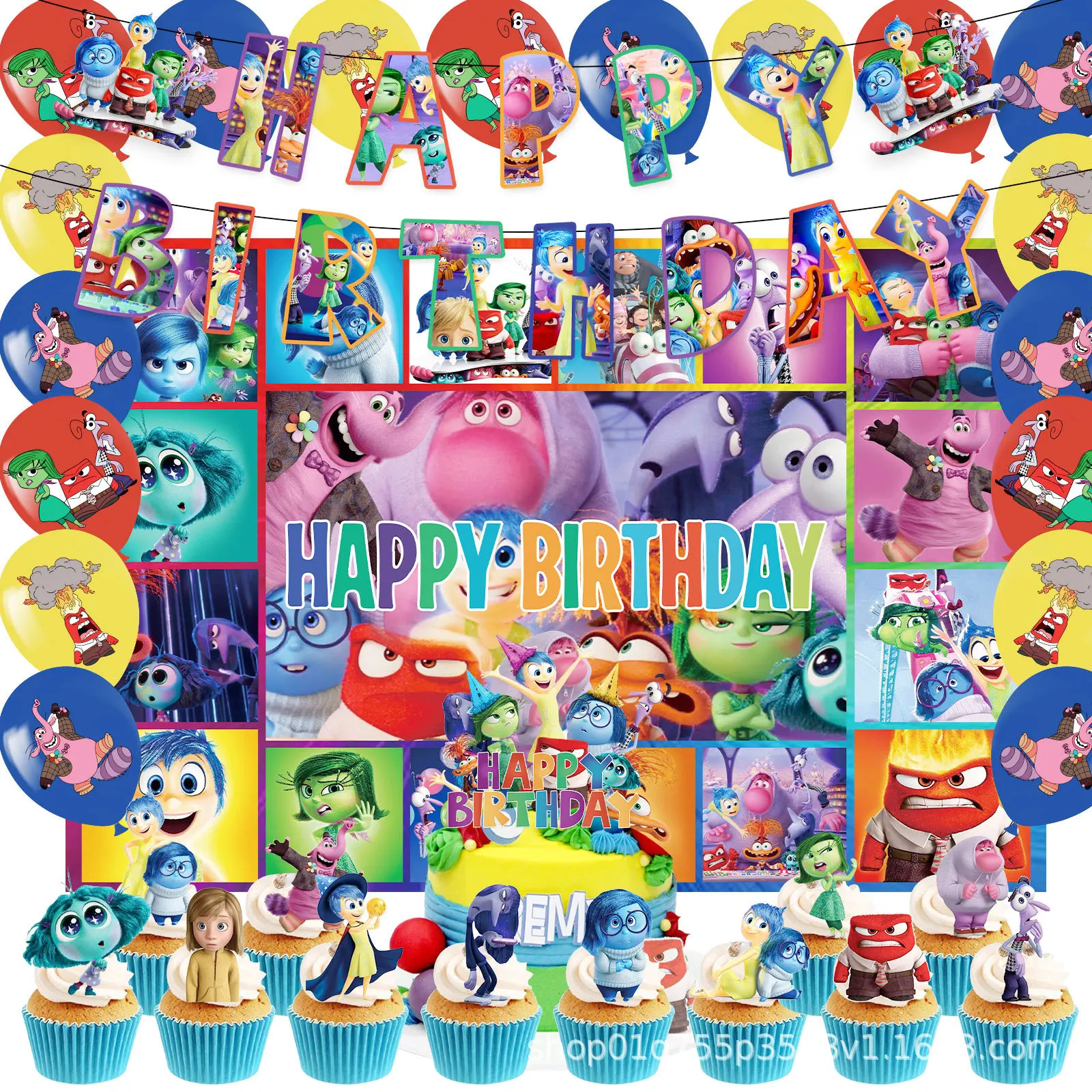 Disney Inside Out 2 Anime Decoração Da Festa De Aniversário, Bandeira Kawaii, Decorações De Bolo, Bandeira, Balão, Crianças Suprimentos Conjunto