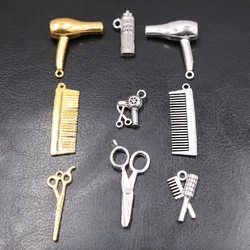 Retro Mixed Professional Barber Hair Dryer Scissors Hair Spray Metal Pendant DIY Charm Necklace Keychain Jewelry Crafts Making