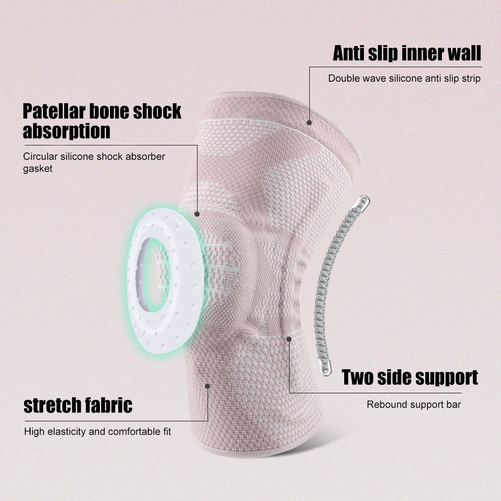 قطعة واحدة من دعامة الركبة مع وسادة جل الرضفة ومثبتات جانبية للرجال والنساء، كم ضغط الركبة لأي رياضة، تمزق الغضروف المفصلي، ACL