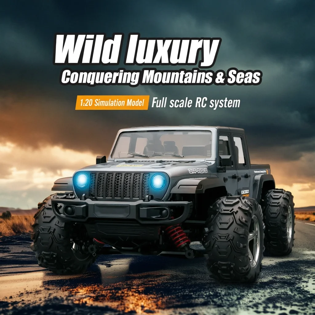 

1:20 4WD RC Jeep Car Monster Truck 2.4G 35KM/H High Speed Off Road Climbing Crawler LED Light Hobby Toy Birthday Gift For Boys