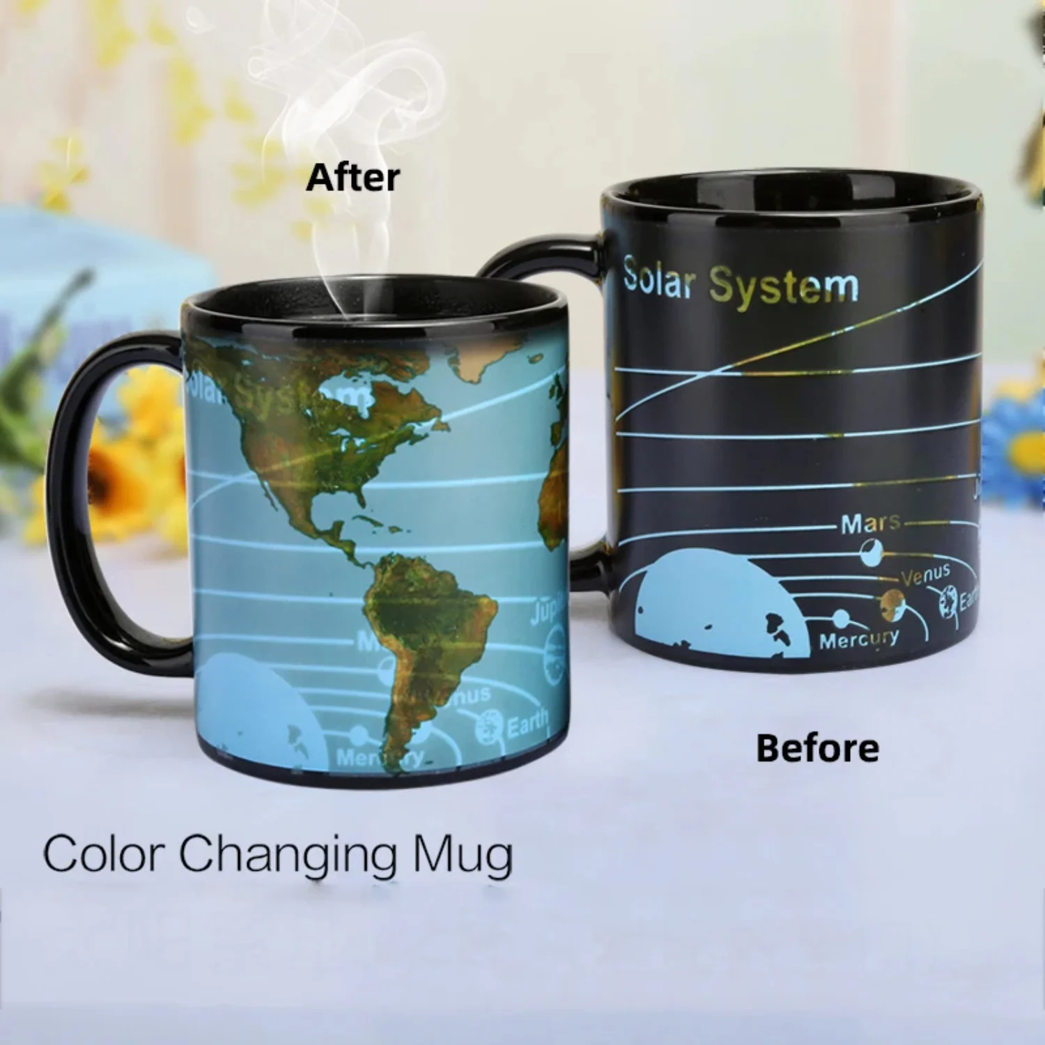 Creative Solar System Earth Temperature Colour Changing Water Coffee Mug - Perfect Gift for Boyfriend with World Map Design