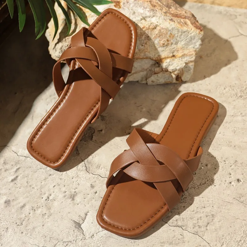 

Designer Women's Flat New Slippers Summer Comfortable Woven Sandals Casual Open Toe Women's Shoes Flip Flops Zapatos De Mujer