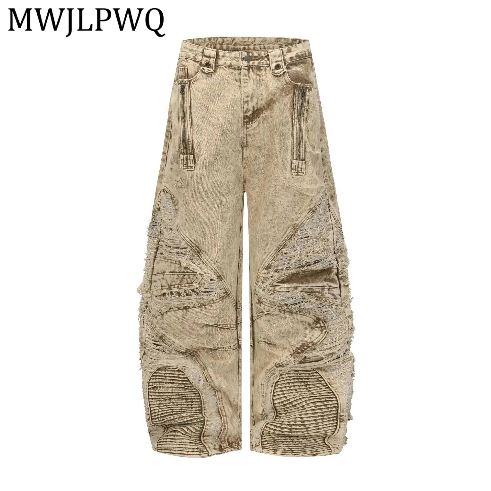 

MWJLPWQ Street Style Irregular Wide-Leg Unique Machete Pants Fashion Distressed Washed Design Jeans Trendy 2026 Spring 22002