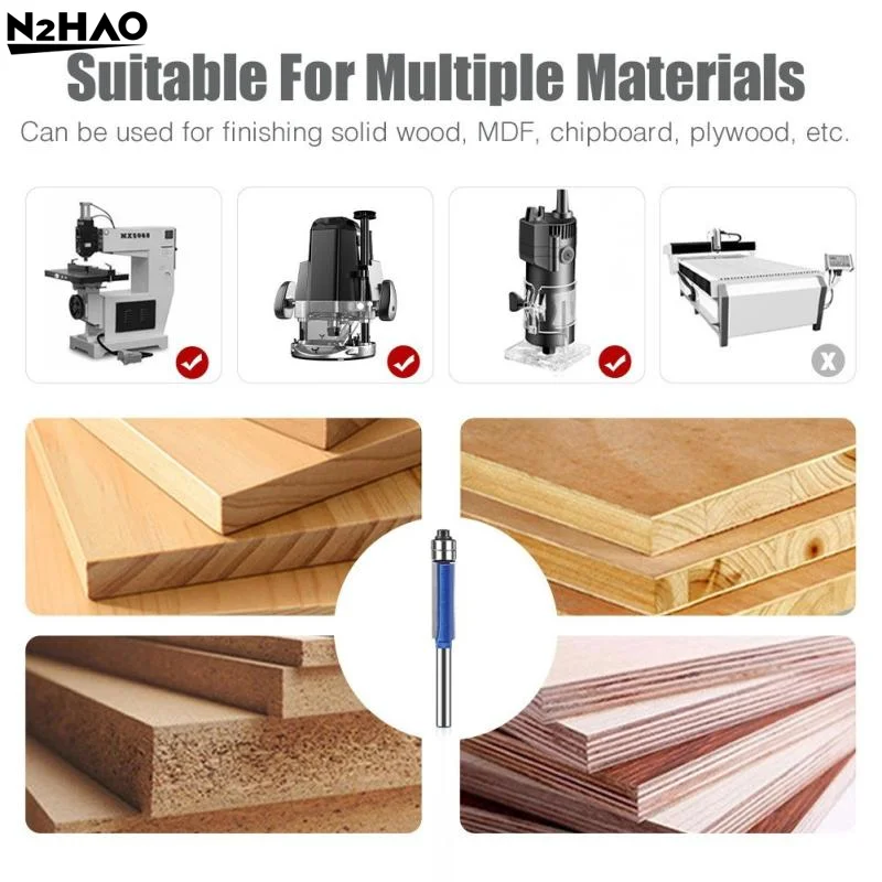 1/4Pcs 6MM 1/4" 5/16" 3/8" 1/2" Double Bearing Carbide Flush Trim Router Bits For Wood Biaxial Trimming Carving Milling Cutter