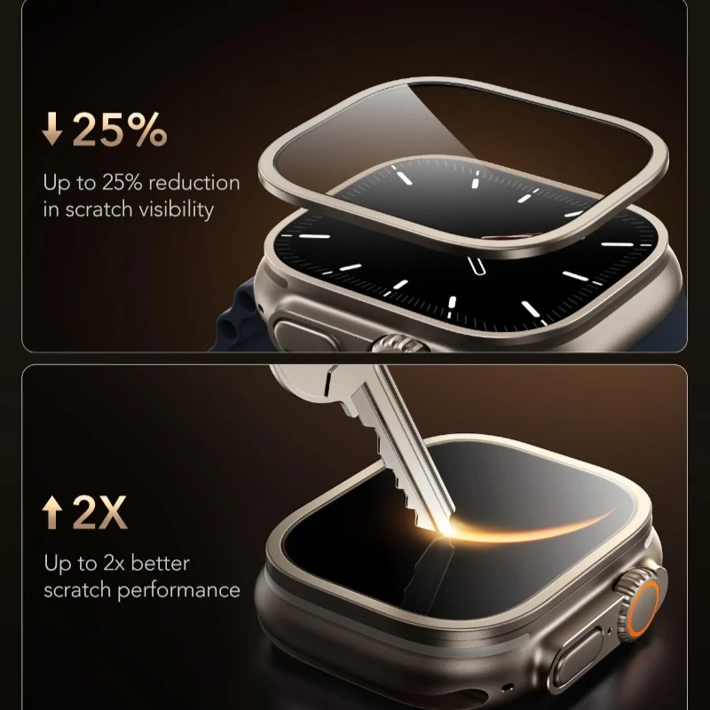 2 Stück gehärtetes Glas für Apple Watch Ultra 4 49 mm, Titan-Metallrahmen, kratzfeste Folie, Displayschutz für iWatch Series Ultra 3 2. – Detail 5