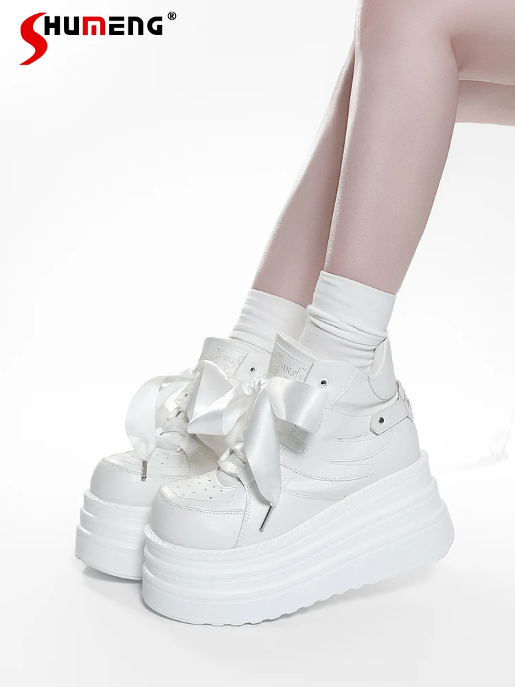 

Original Japanese Subculture Punk Style Thick-Soled Shoes Lace-Up Bow PU Casual Shoes Fashion Versatile Lolita High Heels Women