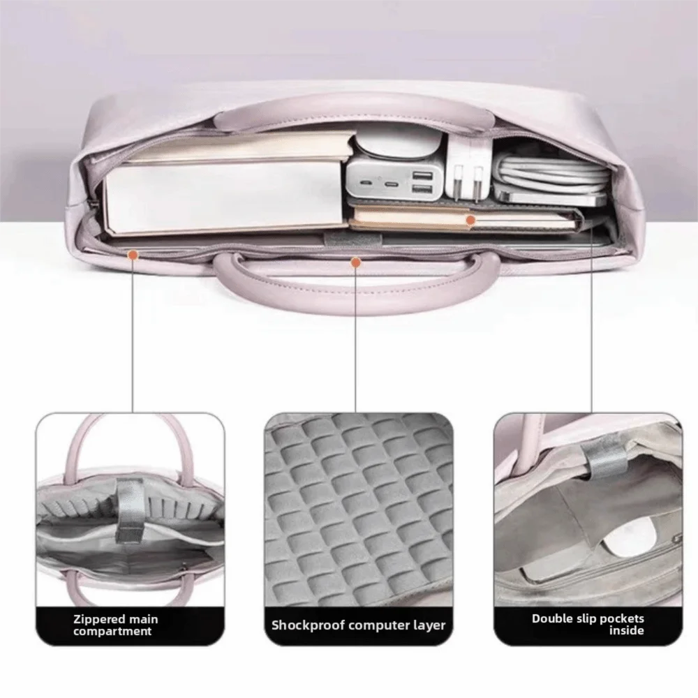 Durable 16 Inch Laptop Bag Waterproof Large Capacity Shoulder Straps Handbag Stylish Shockproof Laptop Sleeve Daily Commute