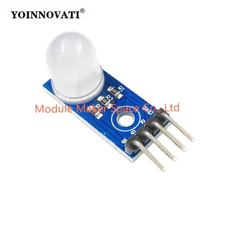 DC5V 10mm RGB LED Module - Common Cathode, Tri-Color (Red Green Blue), Programmable Full-Color LED for Arduino/DIY