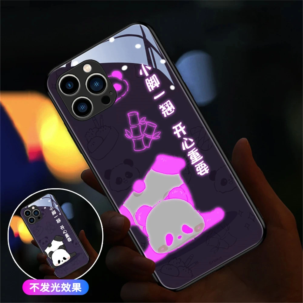 

Panda Animal LED Light Phone Case For iPhone 15 14 13 12 11 Pro Max X XR XS 6 7 8 Plus SE2020 Glitter Shockproof Back Cover