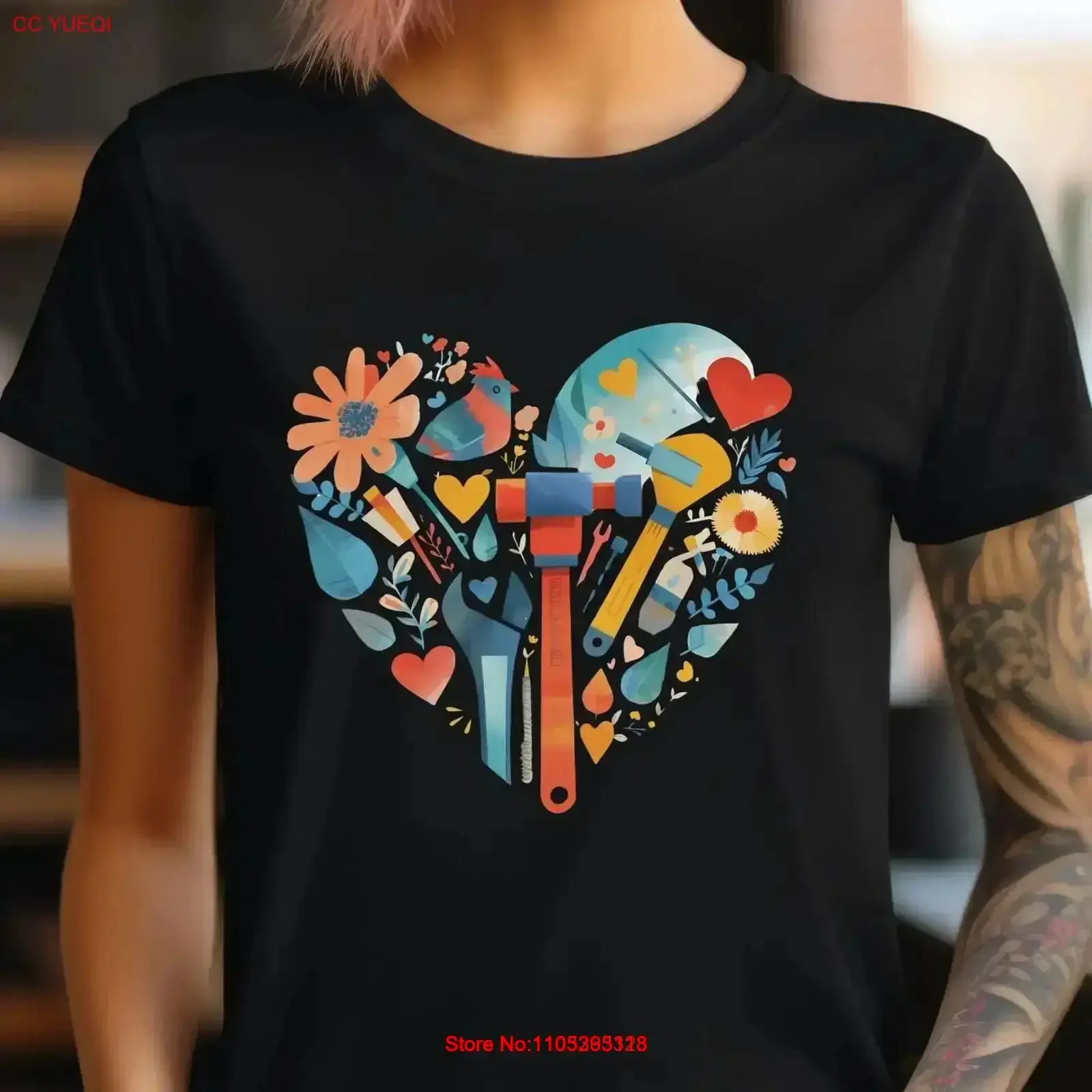 Crafty DIY Heart Tools T Shirt Woodworking of her Hammer Wrench Floral Bird Top for Maker express shiping vintage Washed