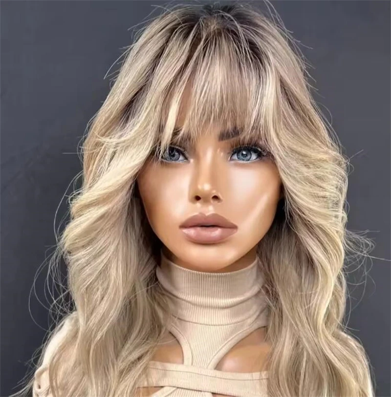 Lace Part Wigs for Women Ombre Ash Honey Blonde Colored Glueless Wigs with Bangs WEar and go 100% Natural Woman\