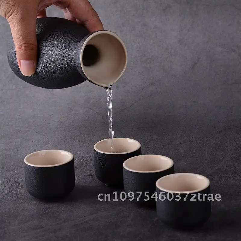 

Керамический винный набор Hefeng в японском стиле, античная черная керамическая посуда, посуда для ликера, 6, маленькие круглые чашки, минималистичная керамика Sake