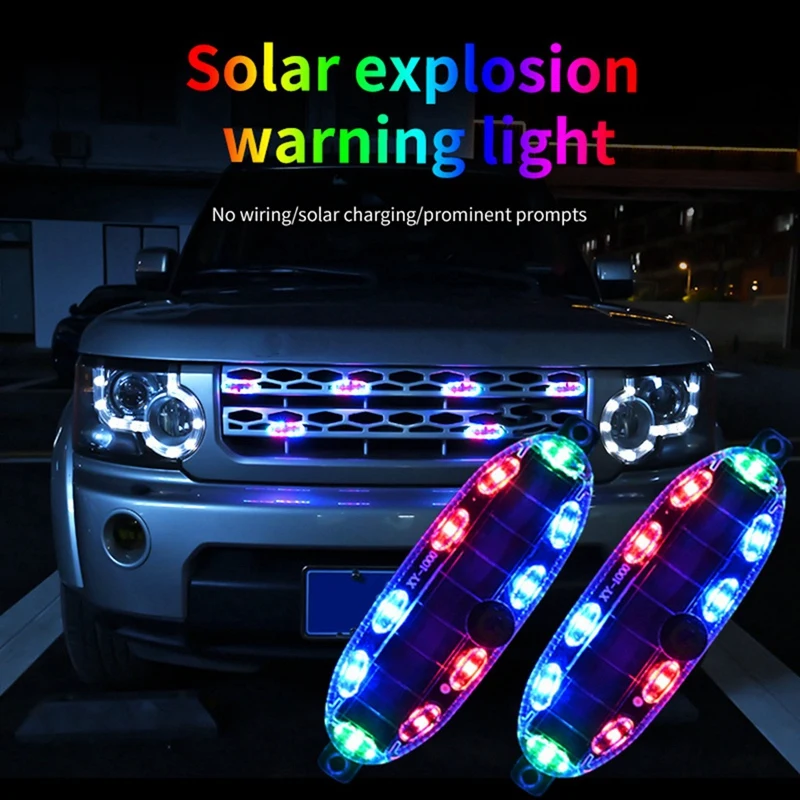 2PC Solar LED Warning Light Car Wireless Flash Light Motorcycle Bicycle Bike Rear Red And Blue Flashing Light