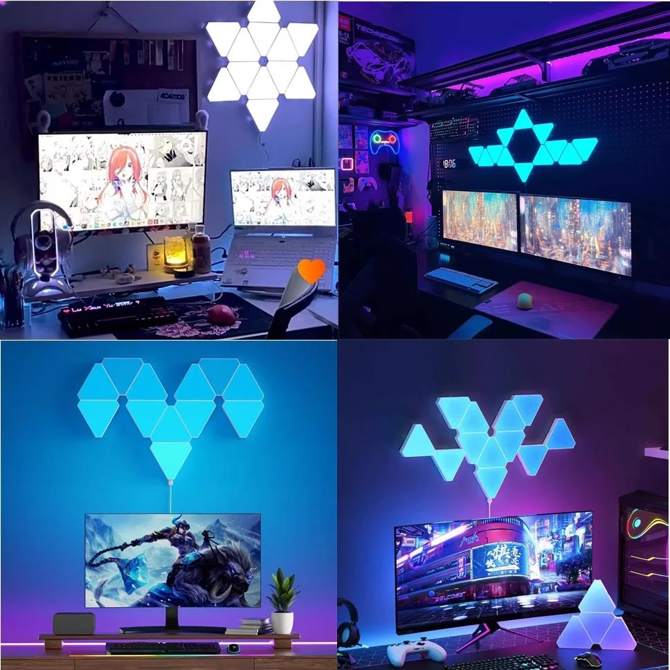 التطبيق الذكي واي فاي RGB رقيقة الكم مصباح USB 5 فولت الموسيقى مزامنة LED ضوء الليل لعبة غرفة الحفلات ديكور جو مثلث أضواء الجدار #6