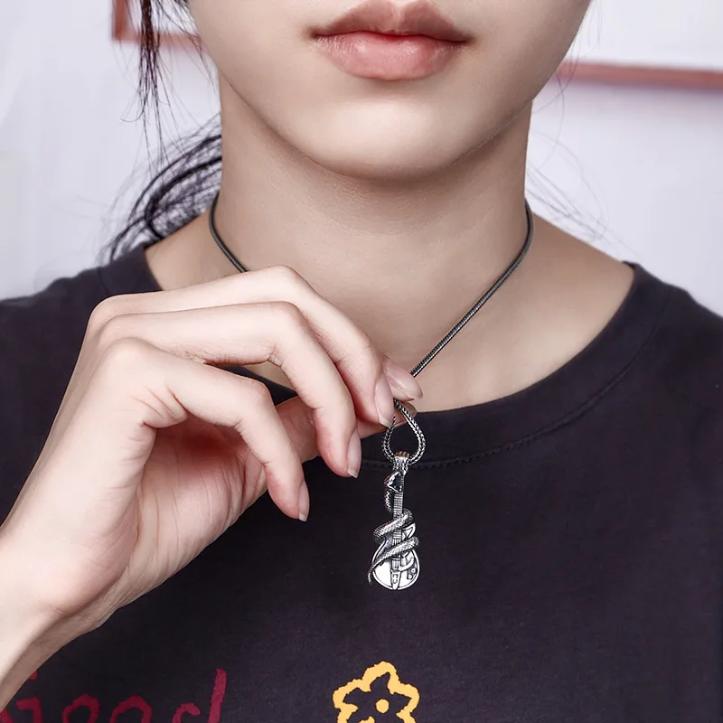 BOCAI New S925 Sterling Silver Jewelry Vintage Personality Snake Guitar Pendant Selected Gift