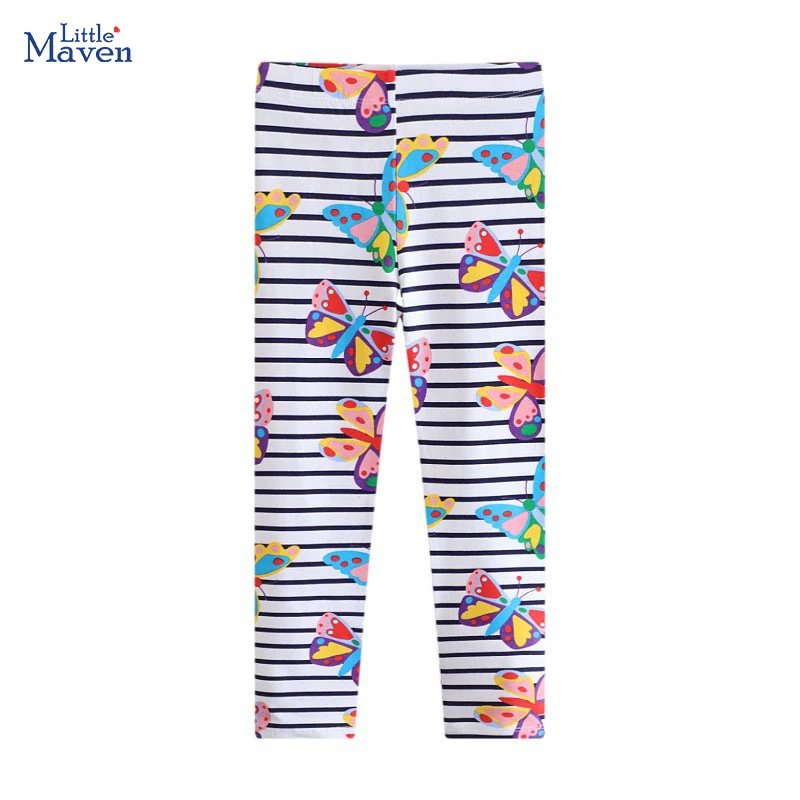 Little maven Fashion Baby Girls Leggings Butterfly Autumn Cotton Korean Children Clothes Casual Striped Pants for Kids