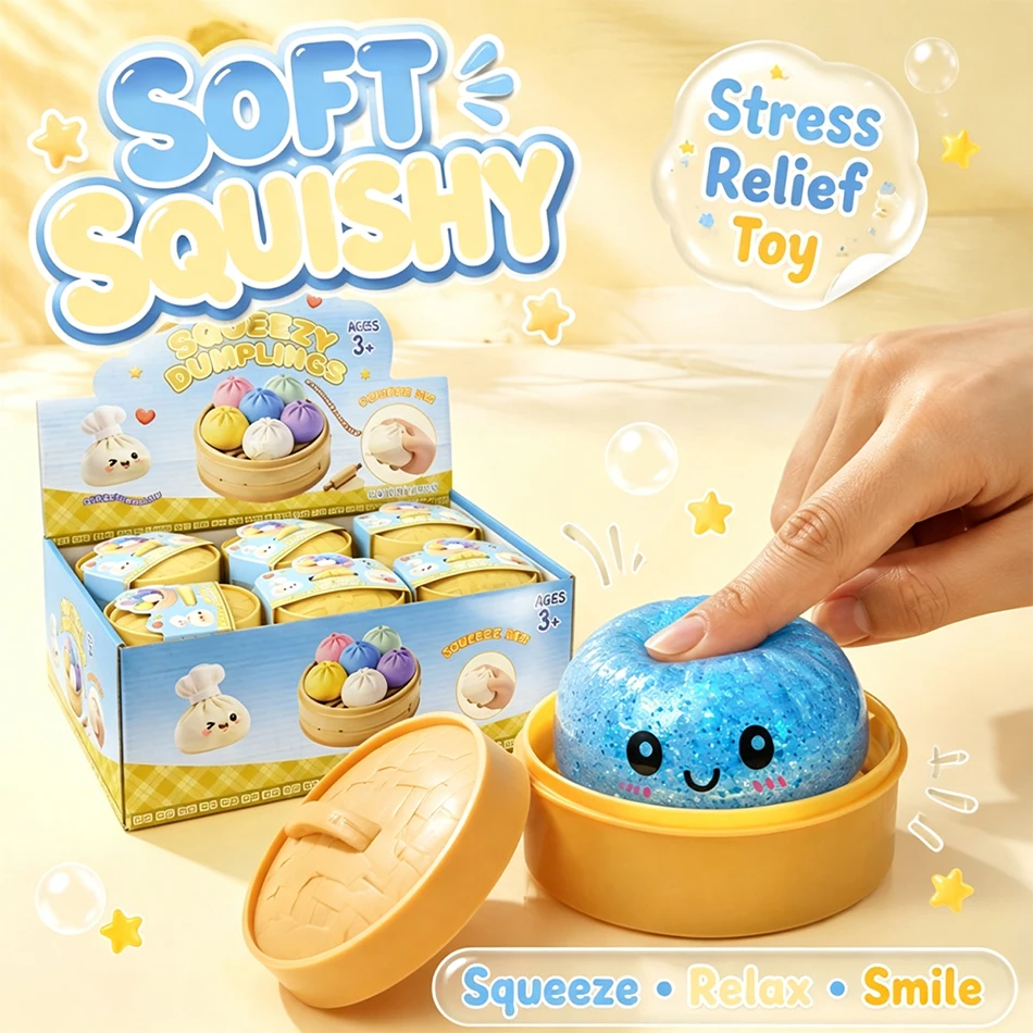 Hot Sale Glitter Bao Bun Squishy With Steamer Box Sparkle Stress Ball Slow Rebound Squeeze Toy Sensory Fidget Happiness Gift