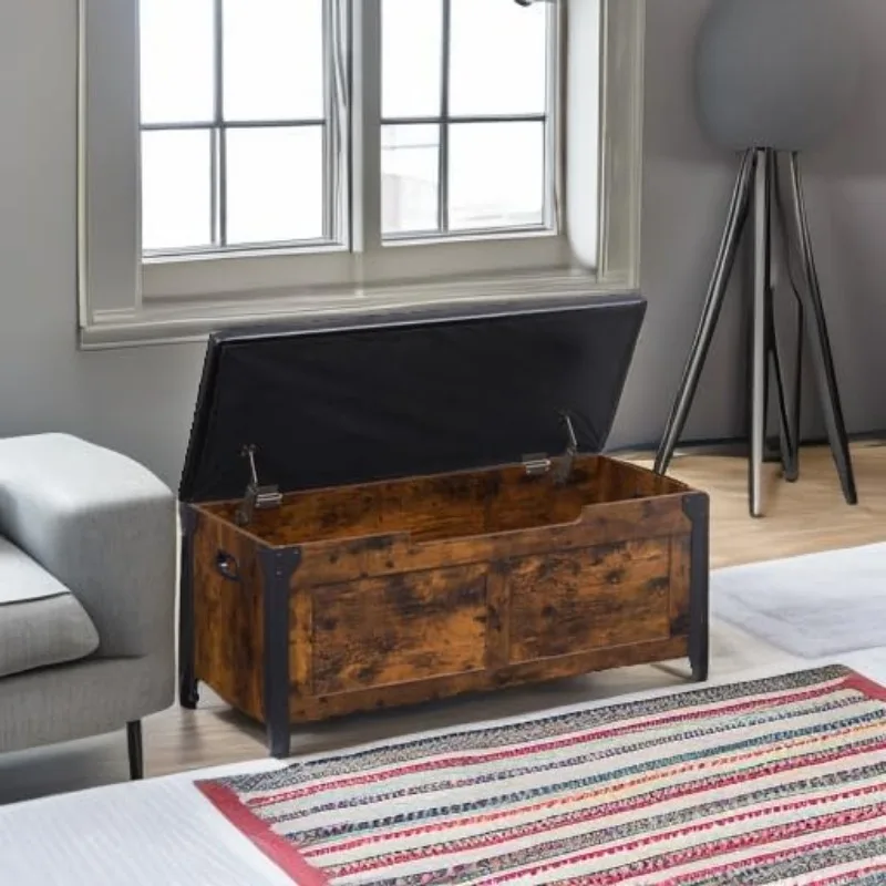Storage Chest, Storage Trunk with Safety Hinges, Wooden Storage Bench with Metal Frame, Shoe Bench, Large Storage Organizer