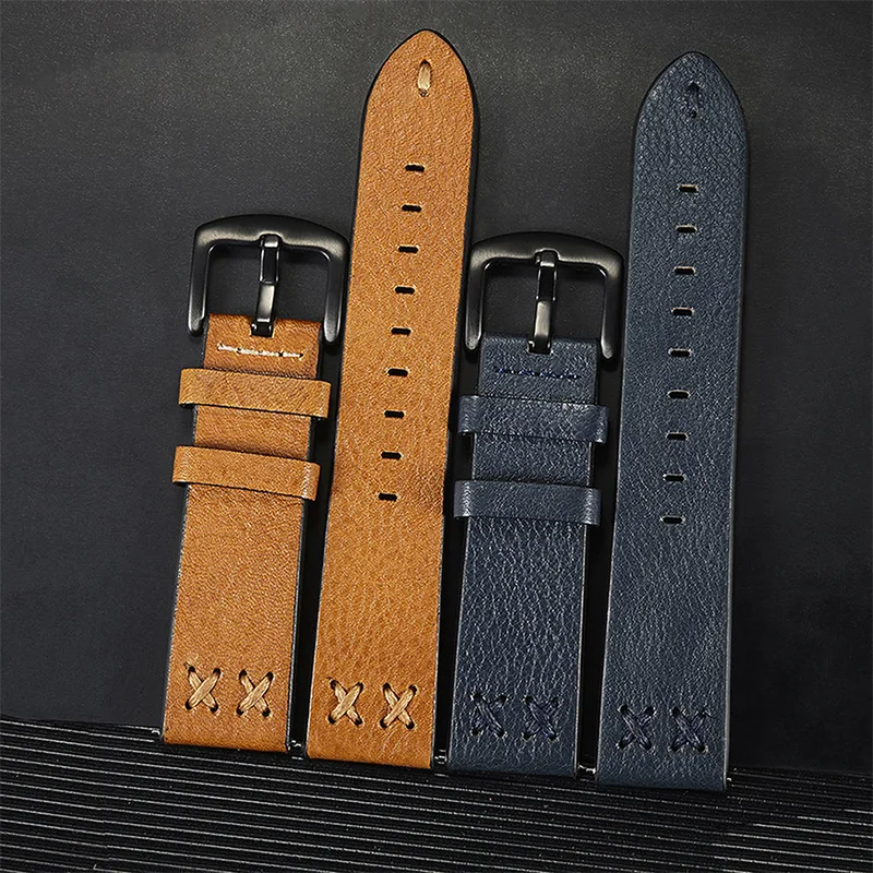 أحزمة جلدية أصلية لساعة سامسونج جالاكسي 6/5 برو/7/FE // 4/كلاسيك 20 مللي متر 22 مللي متر سوار amazfit GTS-GTR 4-3-2e-حزام ساعة صغير