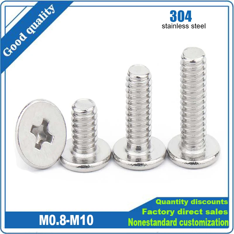 2/100 Stück CM M0.8M1M1.2M1.4M2M2.5M3M4M5M6M8M10 304 Edelstahl Kreuz Phillips Ultradünne Super Low Flat Wafer Kopfschraube