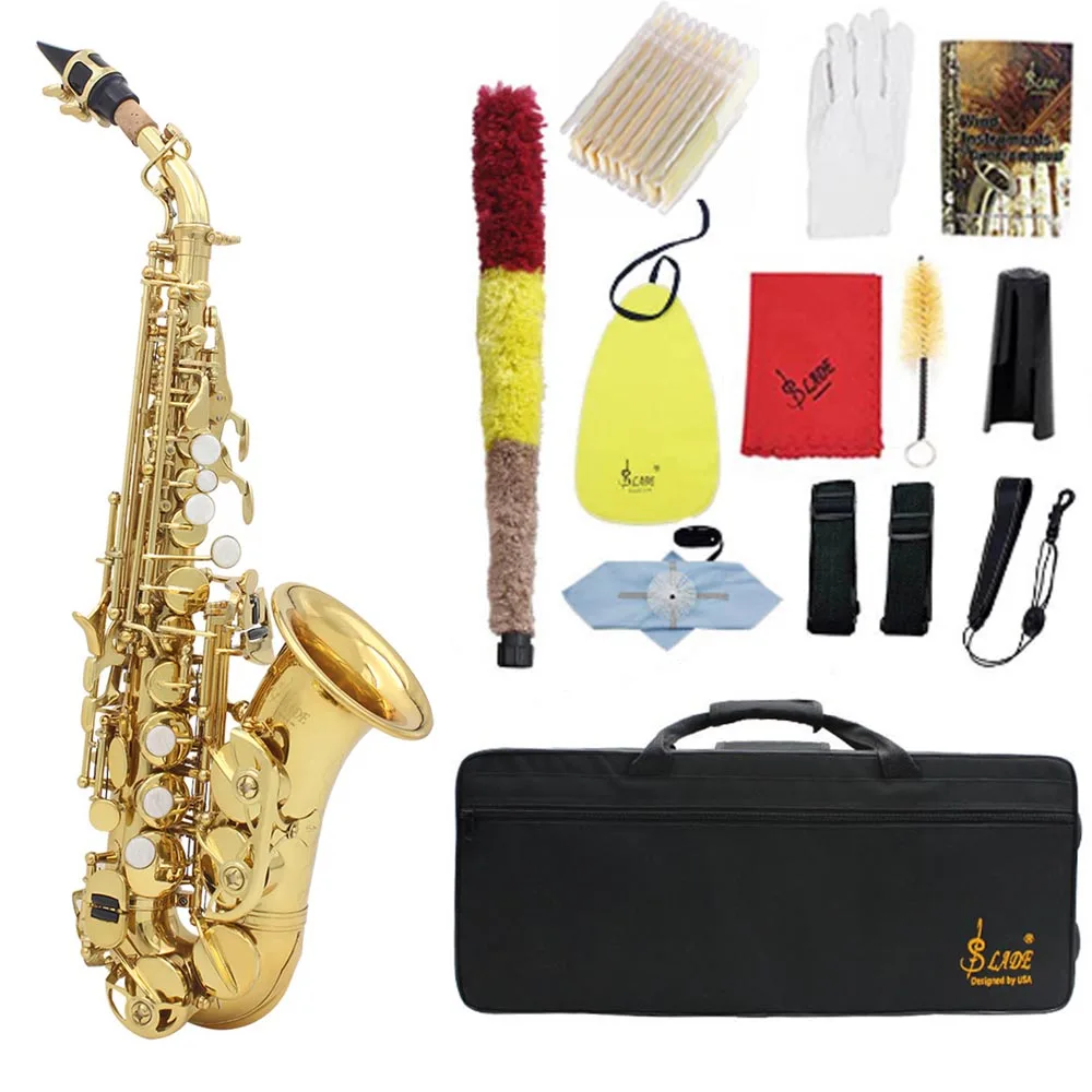 SLADE Soprano Saxophone Bb Brass Body Carved Keys White Shell Keys