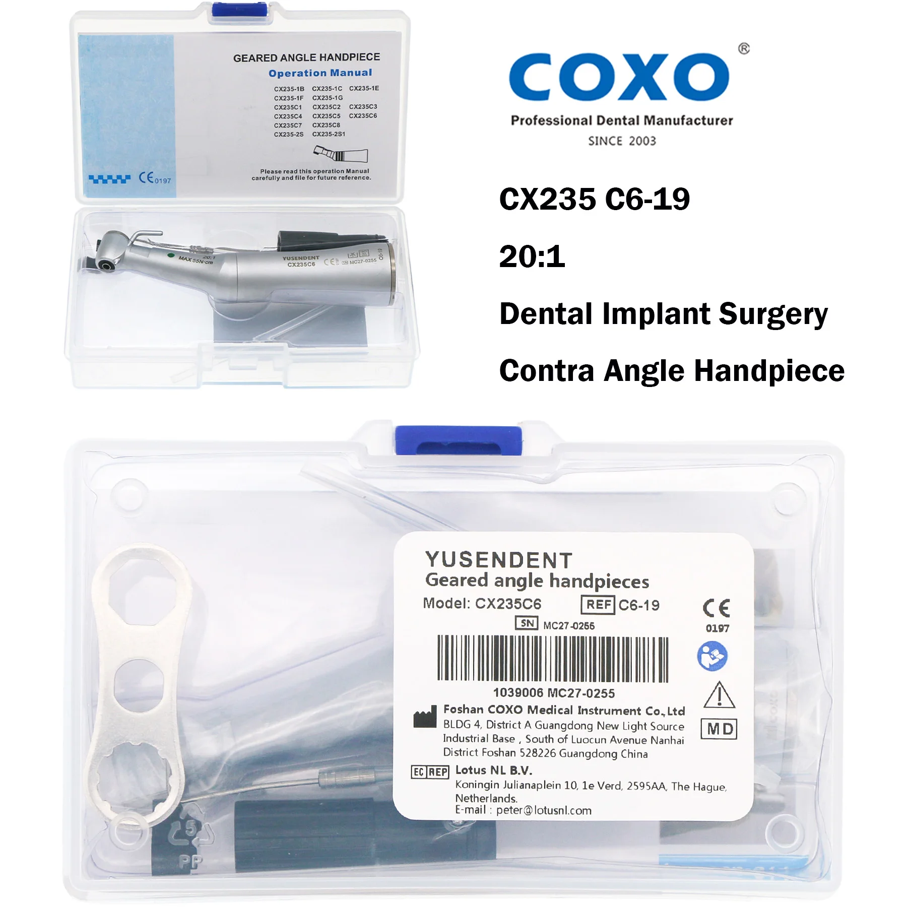 

COXO Dental 20:1 Reduction Implant Surgery Contra Angle Low Speed Handpiece ISO E Type Fit Compatible NSK KAVO Bien air