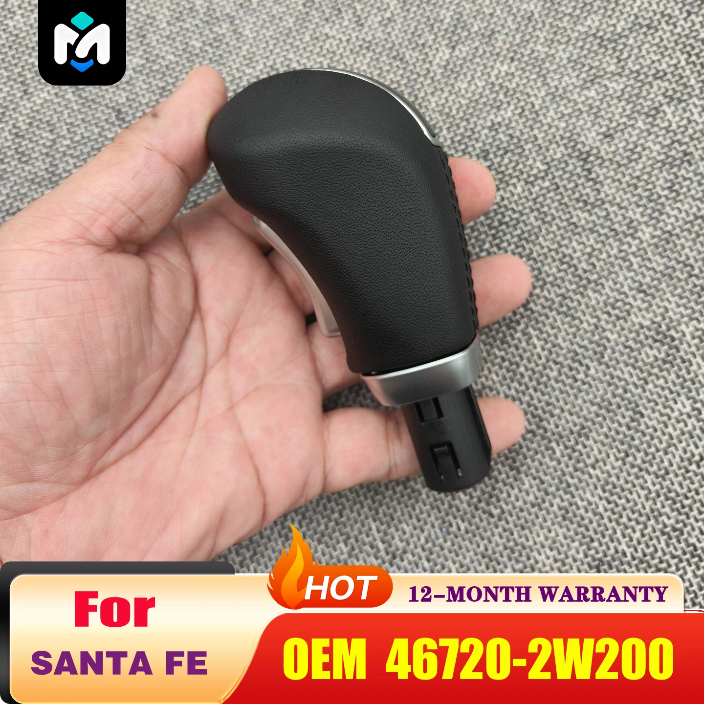 Auto Leather Gear Shift Lever Knob 46720-2W200 For Hyu-ndai Santa Fe DM 2013-2018 - Black Genuine Leather Shift Knob Replacement