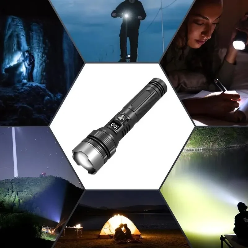 2000LM Super Bright LED Flashlight, USB-C Rechargeable with Digital Display Torch,Long Lasting for Outdoor Camping Emergency image 4