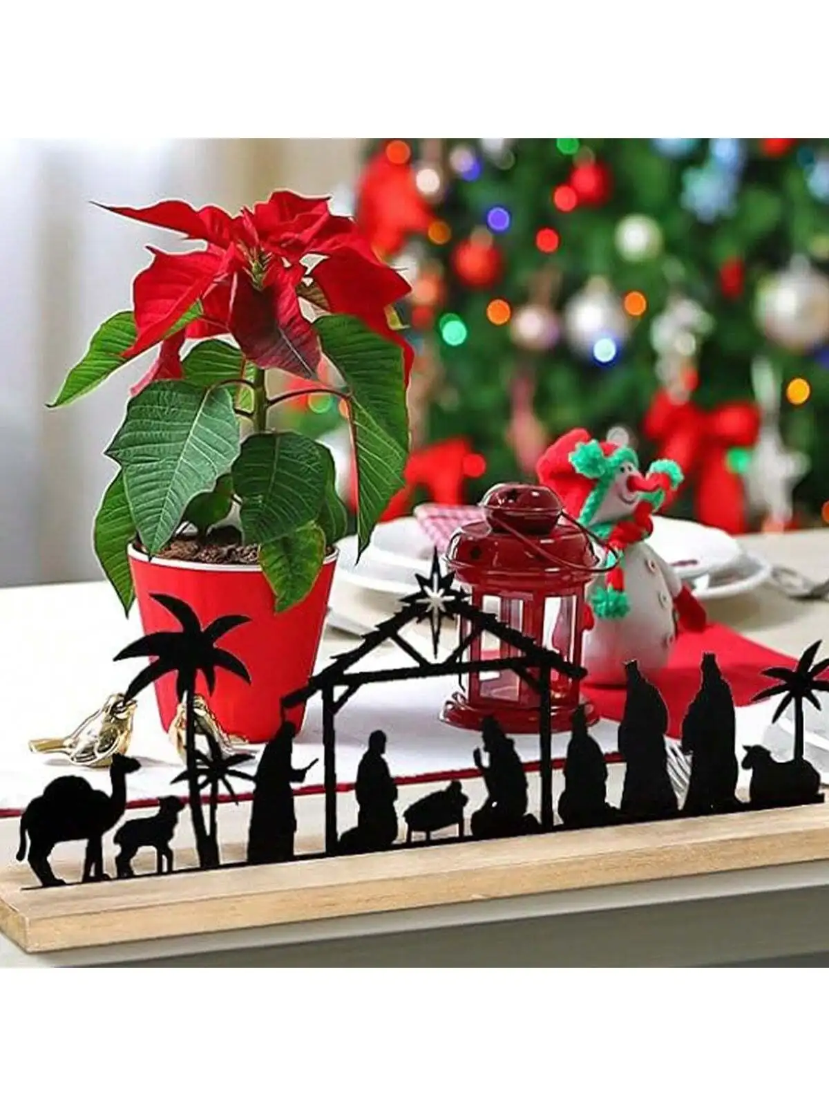 1pc Metal Nativity Sets For Christmas Indoor Black Metal Nativity Scene With Wooden Base People Nativity Set Decorations