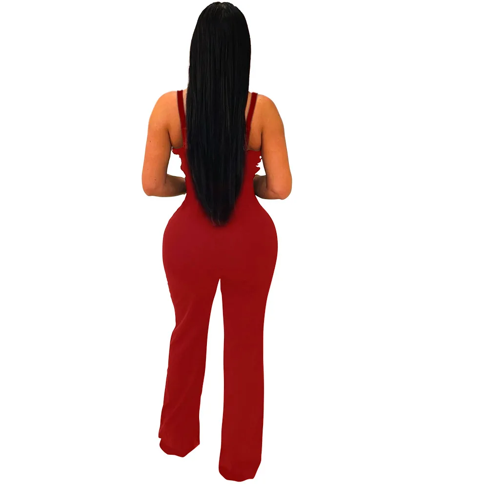 セクシーなラドゥ V ネックノースリーブスリムジャンプスーツファッショナブルな 3D スタイル女性カジュアルパーティーズボンロンパース実像