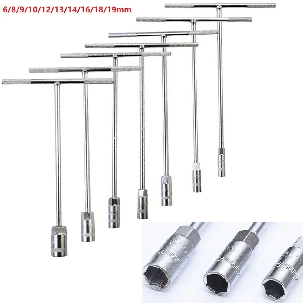 1pc T-type Socket Wrench 8 Sizes 6-19mm  Metric T-handle Wrench Hexagonal Multifunctional Manual Detachable Repair Hand Tool