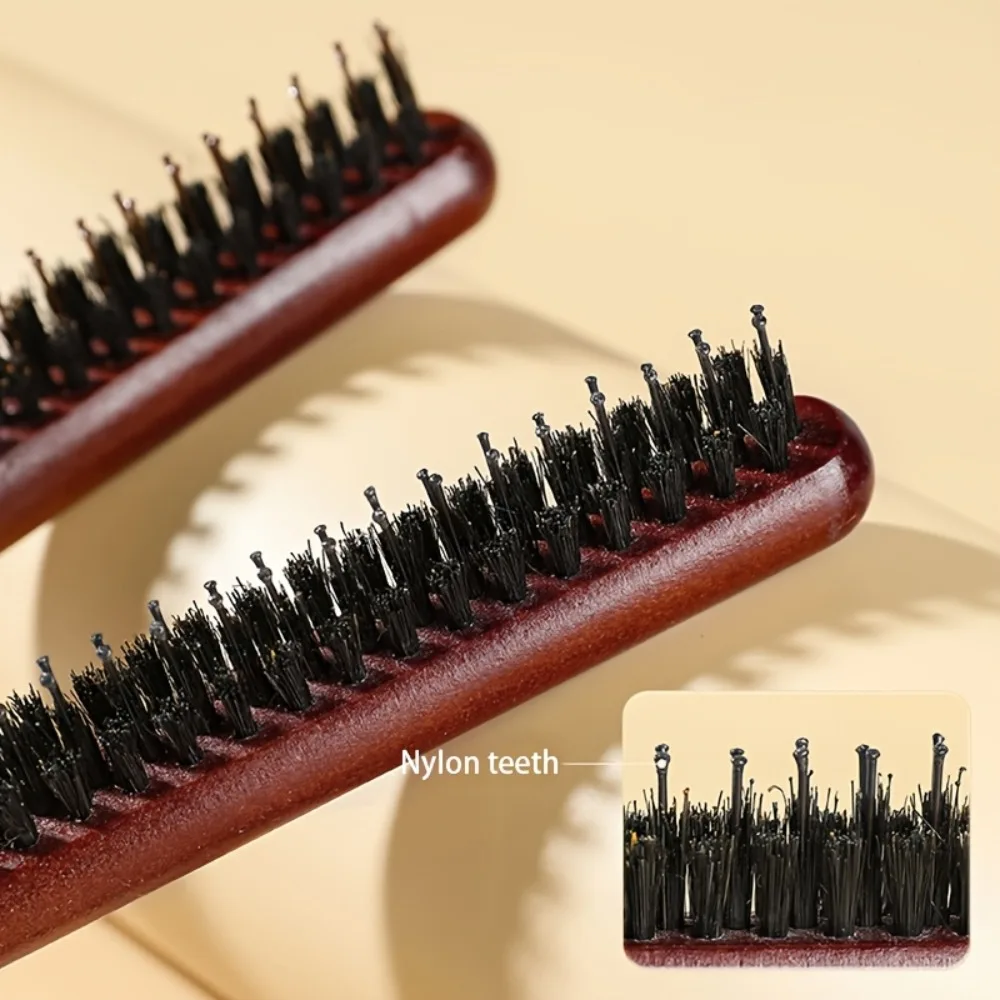 Boar Bristle Wood Handle Hair Brush Anti-Frizz Static Reduction Scalp Massage Professional Salon Teasing Styling All Hair Types