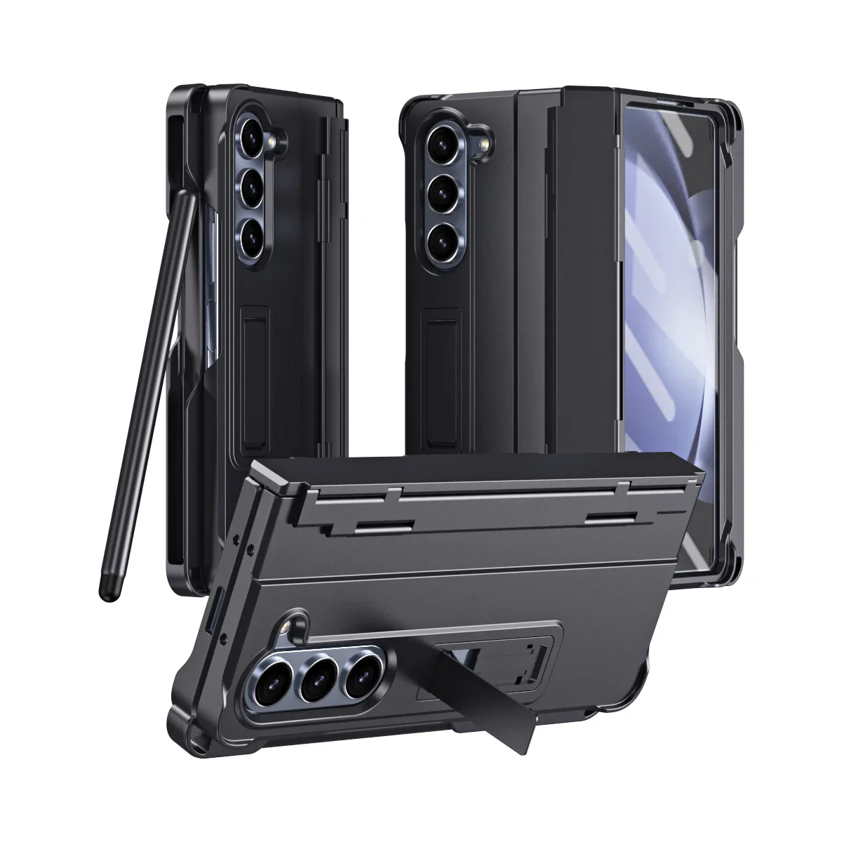 For Samsung Galaxy Z Fold 6 5 4 3 5G Case Luxury Pen Slot  Bracket Hingle Folding Tempered Film Protection Shockproof Hard Cover