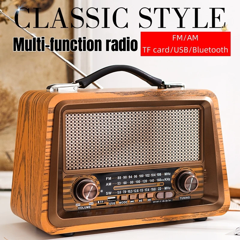 Nostalgic Retro Radio Bluetooth Speaker Mobile Phone Wireless Card Subwoofer Home Outdoor Three-stage Radio AM Medium Wave Audio