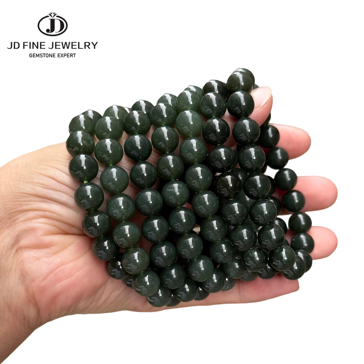 Natural Dark Green Hetian Jade Bracelet Genuine Black Green Nephrite Beaded Stretch Jewelry Women Men Luxury Bracelets