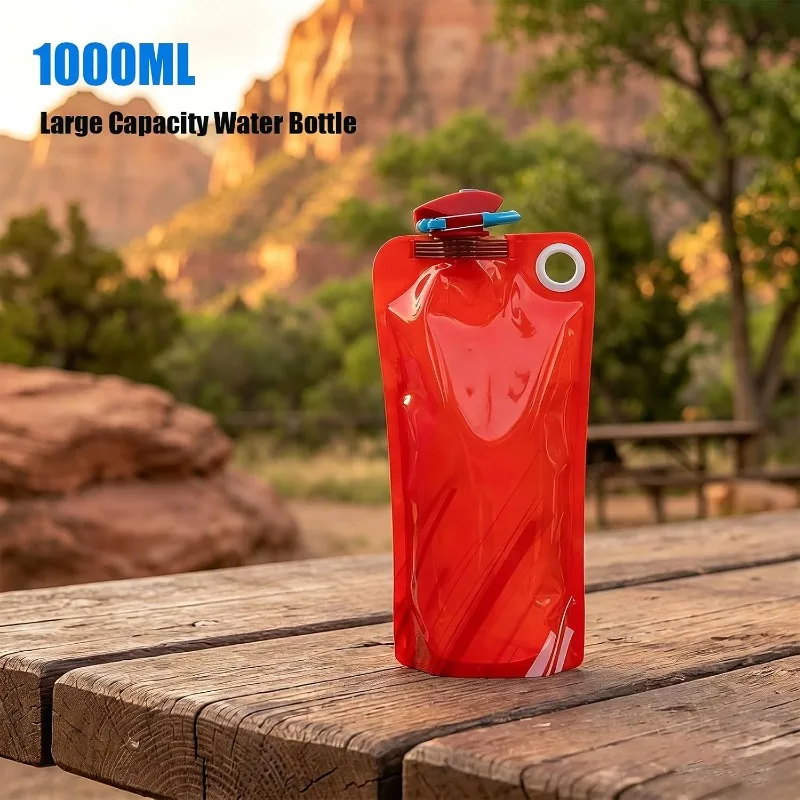 4-Pack 1000ml Foldable Water Bottle Reusable Leakproof Sports Bottle for Outdoor Travel, Hiking, Biking, Running & Gym