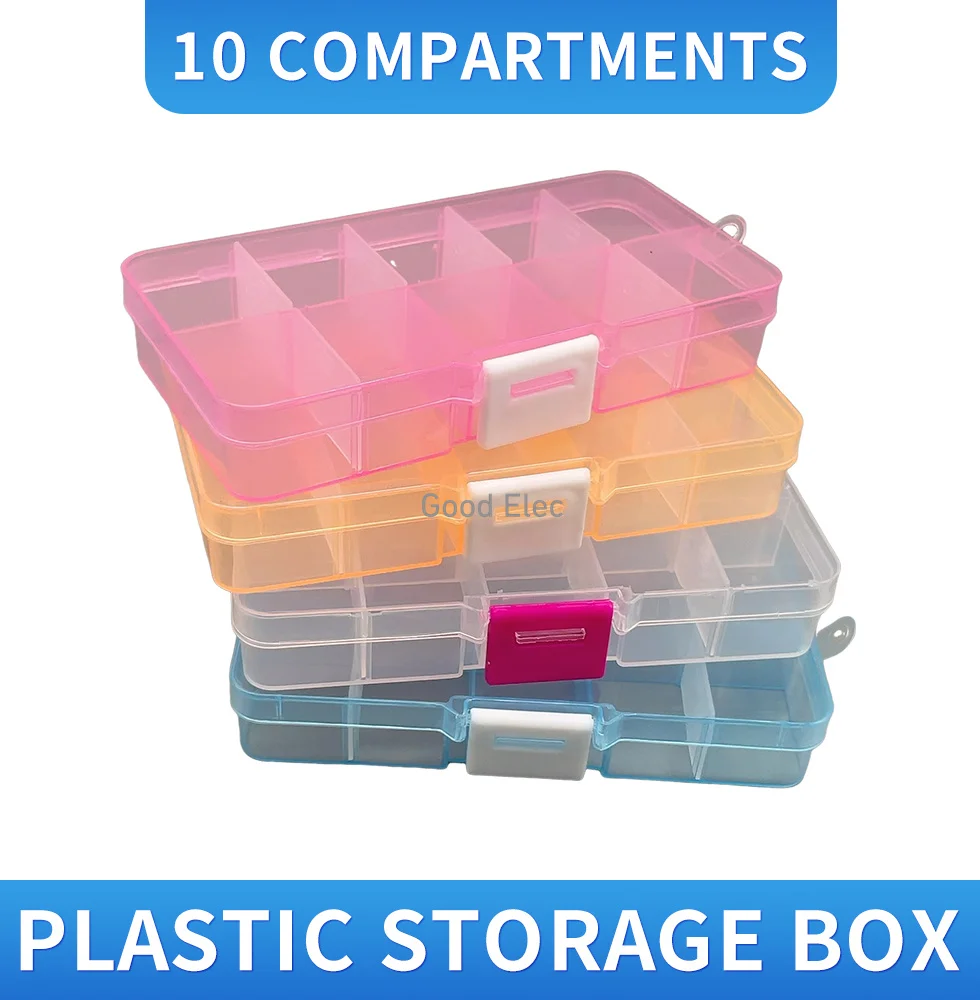 New 10 Slots Cells Colorful Portable Jewelry Tool Storage Box Container Ring Electronic Parts Screw Beads Organizer Plastic Case