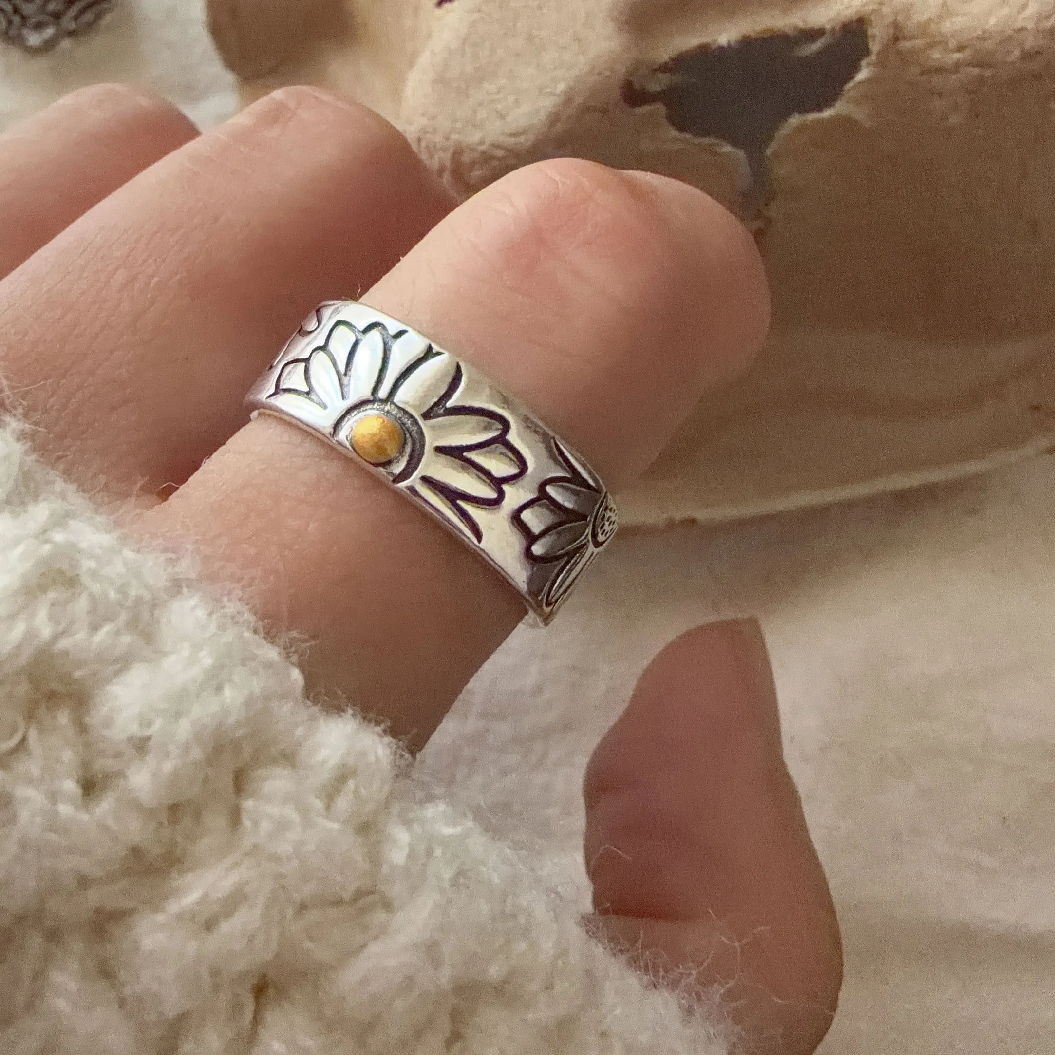Women's 925 Sterling Silver Geometric Flower Ring