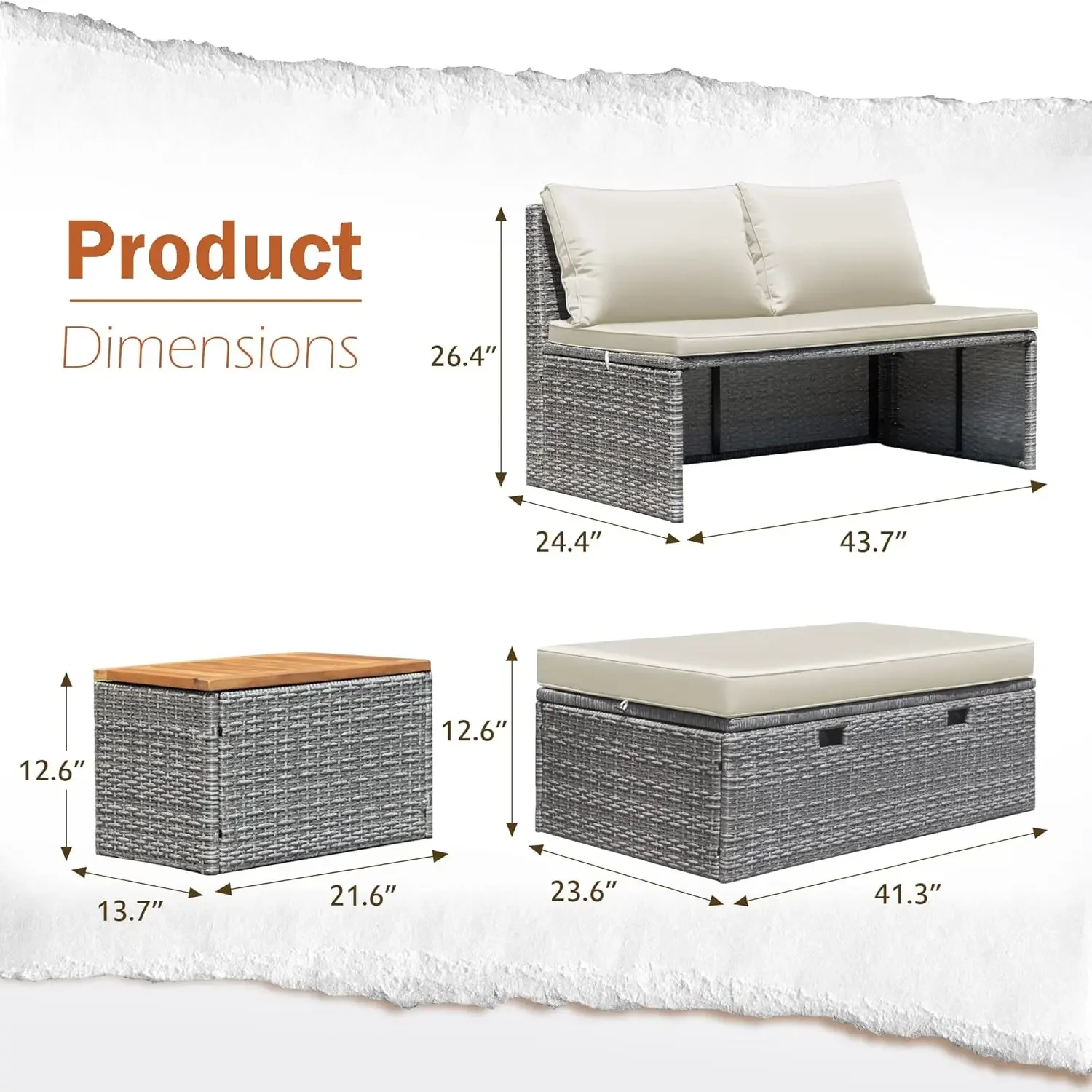 Terrassen möbel Set multifunktion ale Outdoor-Schnitts ofa Rattan Chaiselongue Tages bett mit Kissen Lagerung Ottomane Beistell tische