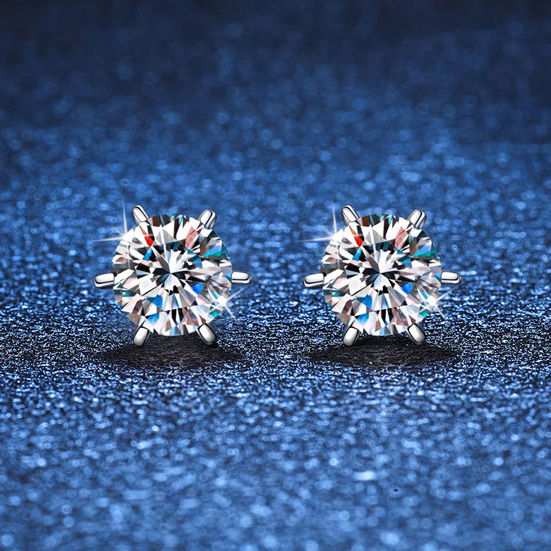 D-color Moissanite Tiger Claw Six Claw Earrings 18K Gold with Diamond Moissanite Earrings, 18K Platinum PT950 Mark