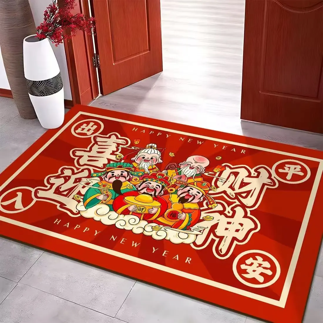 2025 The God of Wealth Attracts Wealth Entrance Door Rug Mat Home Living Room Red Festive Foot Pad Anti-friction Non-slip Carpet