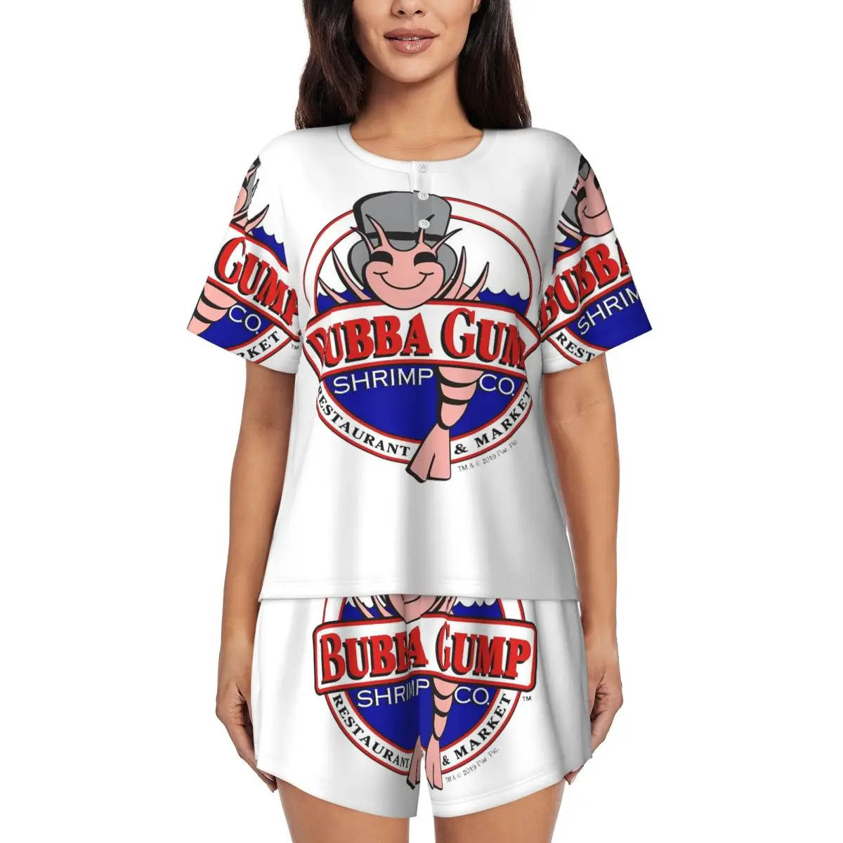 

Ночные рубашки Bubba Gump Forest Shrimp Seafood с круглым вырезом и короткими рукавами для сна, женские свободные пижамные комплекты с короткими штанами