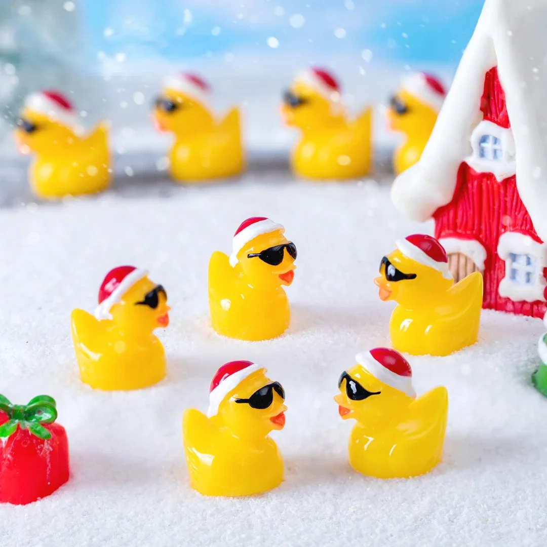 10/20/50pcs Mini Christmas Sunglasses Duck Figurine Ornaments Decoration Crafts Home Garden Micro Landscape Accessories Decor