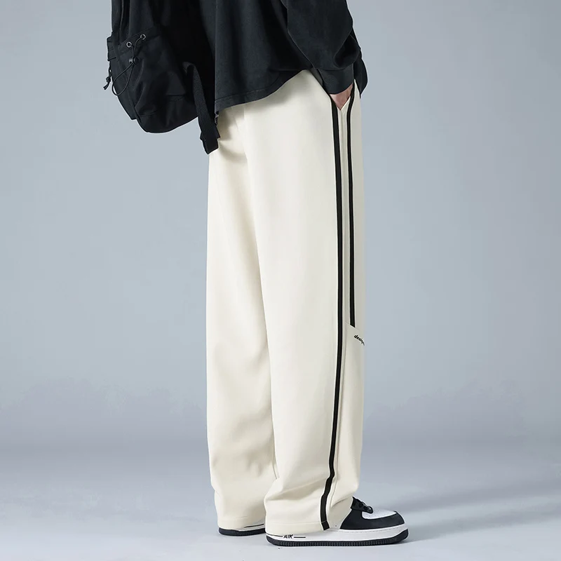 Autumn New Sweatpants Men Baggy Joggers Stripe Print Wide Leg Pants Neutral Breathable Loose Outdoor Trousers Jogging Pants