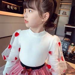 New girls puff sleeve knitted T-shirt bottoming shirt spring and autumn long-sleeved children's baby top children's clothing