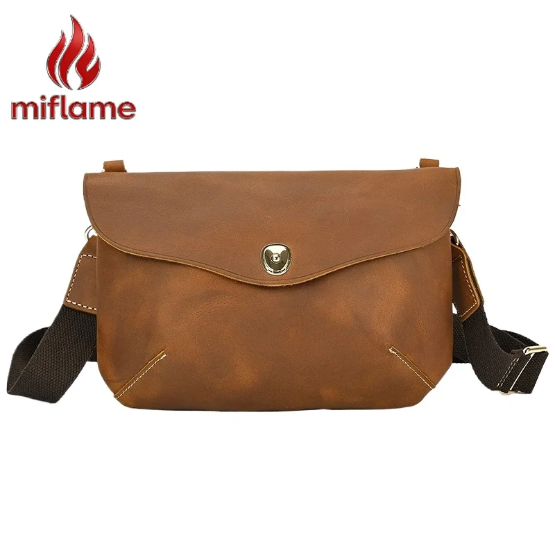 Vintage Leather Crossbody Shoulder Bag Top Grain Crazy Horse Leather Multifunctional Travel Toiletry Wash Pouch Retro Handmade