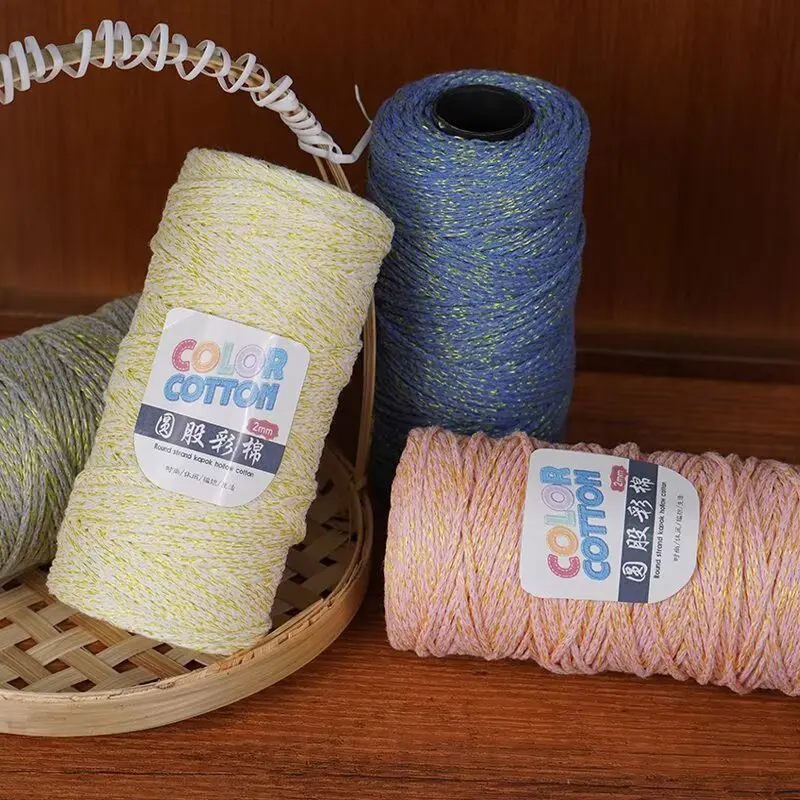 

150g 2mm Thick Round Strand Bright Silk Hollow Cotton Medium Coarse Linen Hand-woven DIY Crochet Hat Thread Material Hollow Yarn