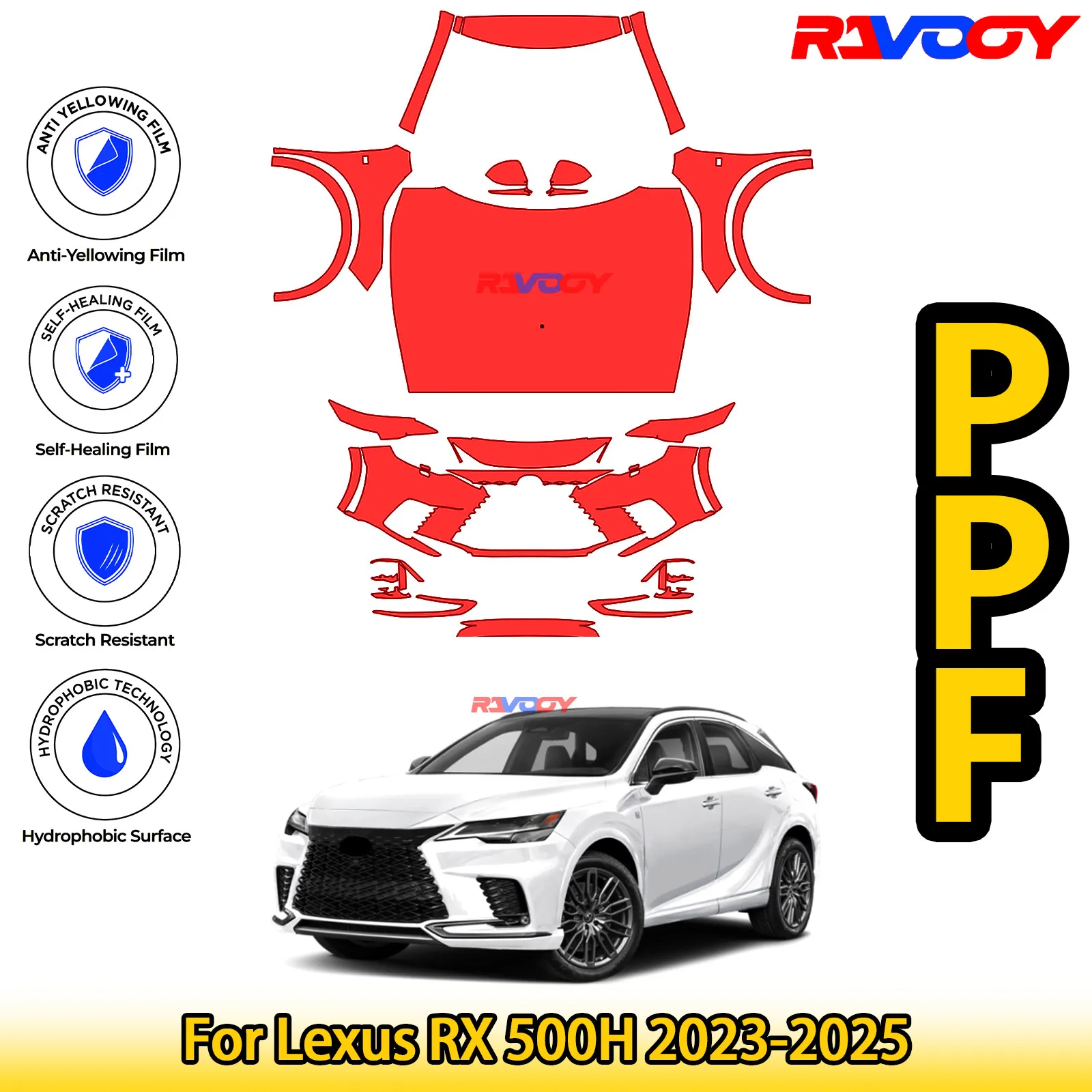 

For Lexus RX 500H 2023-2025 Glossy Matte Black Precut front PPF Kit Paint Protection Film